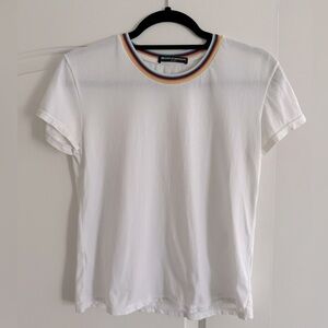 Brandy Melville white Adalyn top with rainbow neck trim